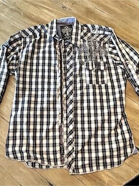 Roar Men's Plaid Button Down w full zip in Blue & White